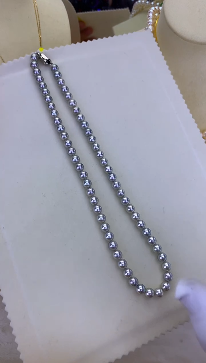 银S925镶嵌DA海水珍珠 GD258 6-7 真多麻色串链