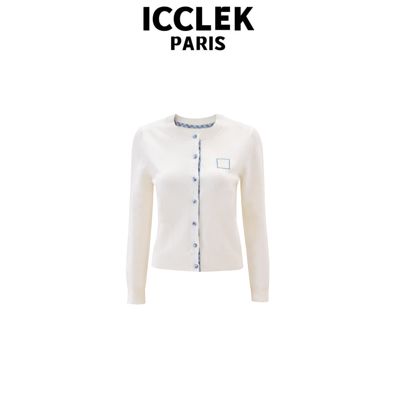 ICCLEK 白色圆领开襟长袖 名媛 轻奢-5975