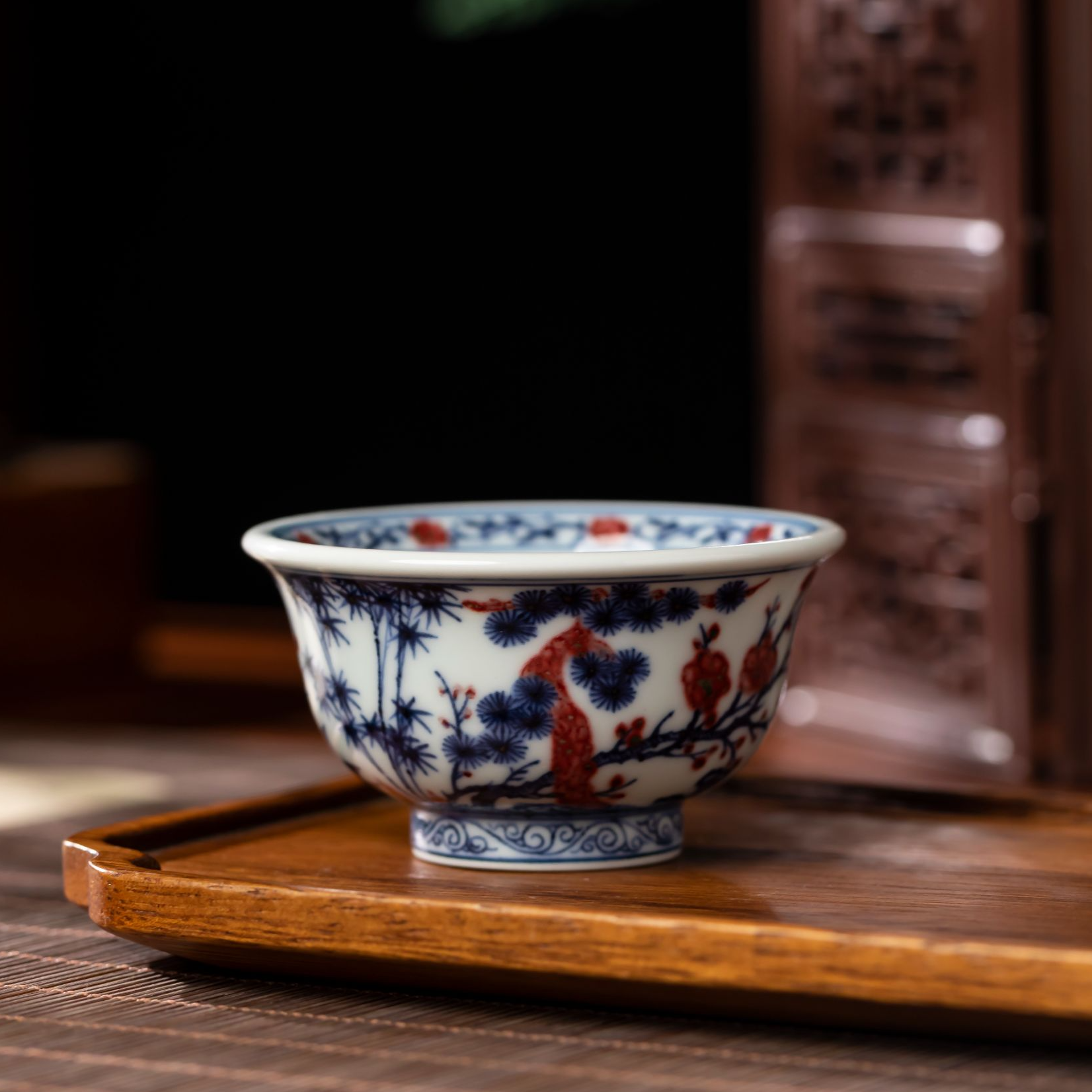 『瑶瑶严选』明和堂松竹梅小压手杯景德镇陶瓷精工手绘中式意境茶杯