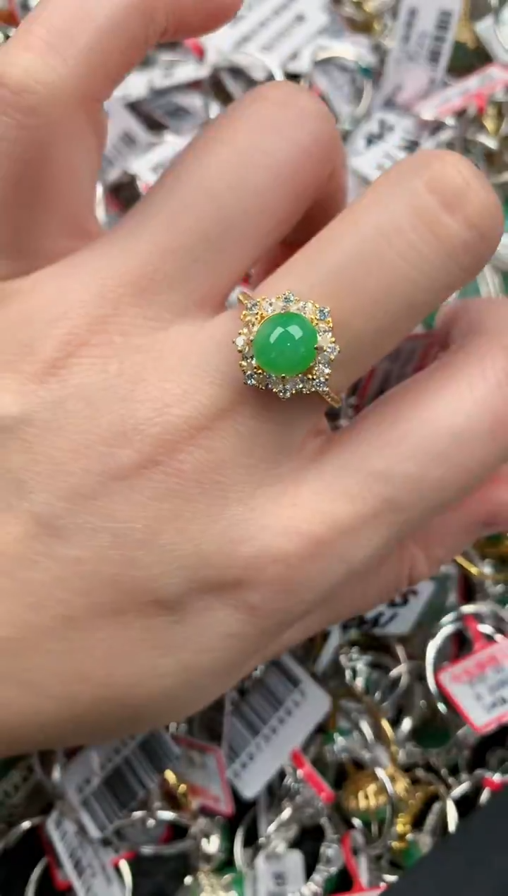 银S925镶嵌戒指翡翠55--5