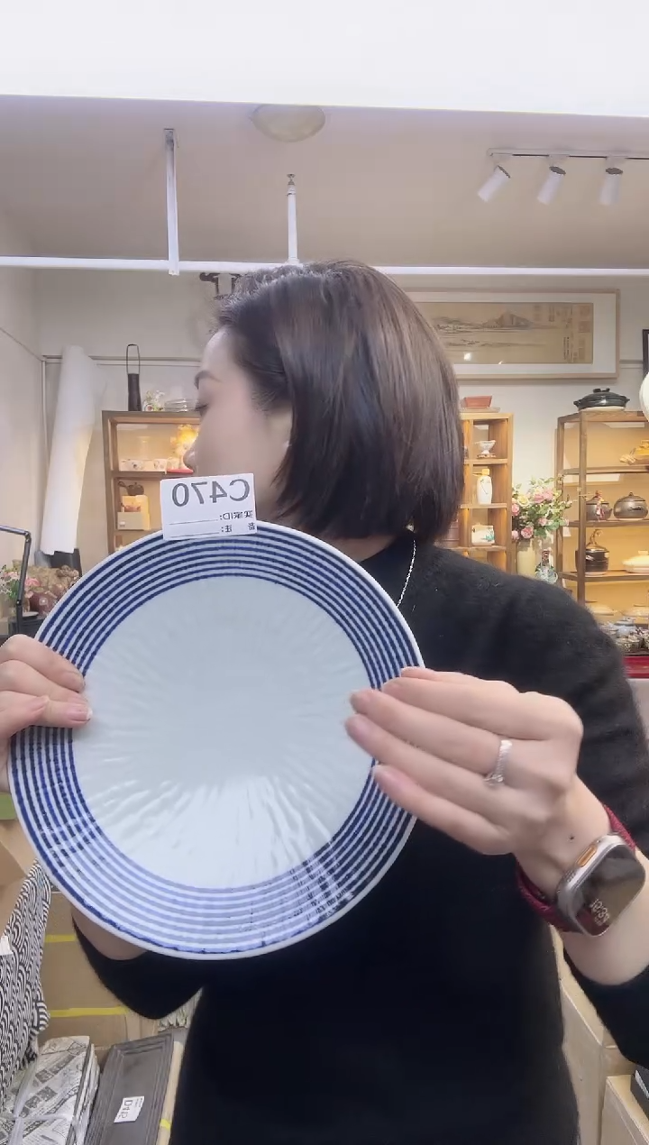 瓷片全新高端瓷器蓝驹24 CM大盘C470