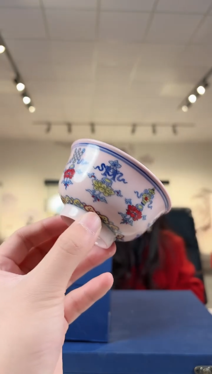 杯子陶瓷红稀3.5英寸灯笼花茶碗+礼盒（红）