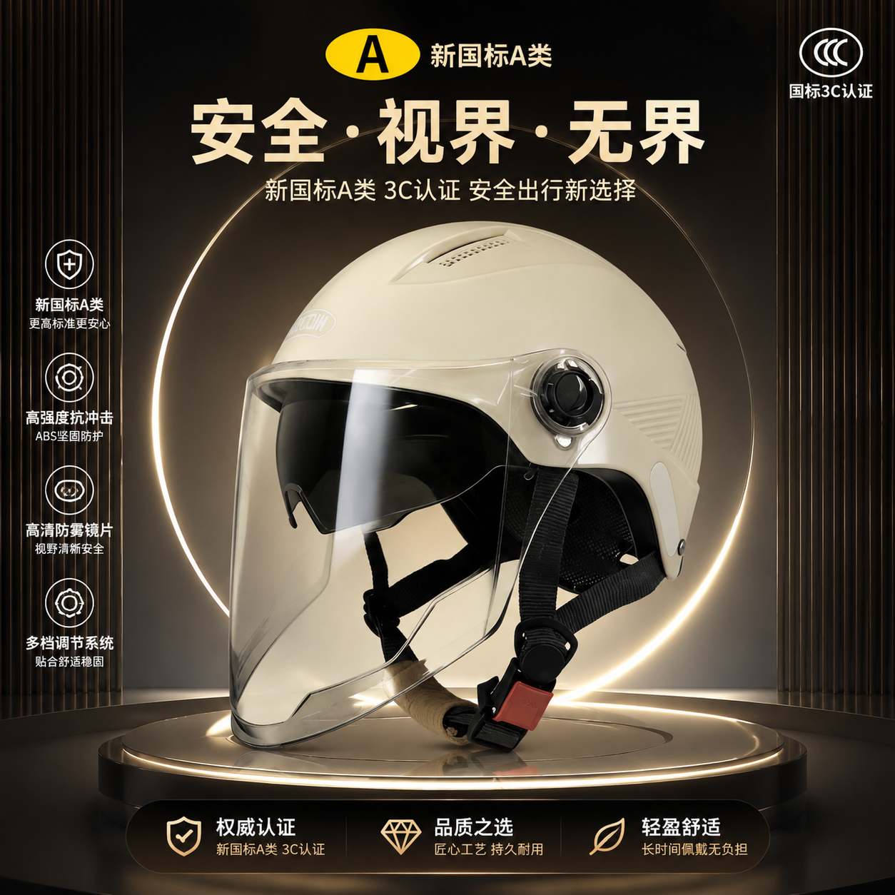 男女时尚安全帽防晒防紫外线双镜帽安全帽四季通用可调