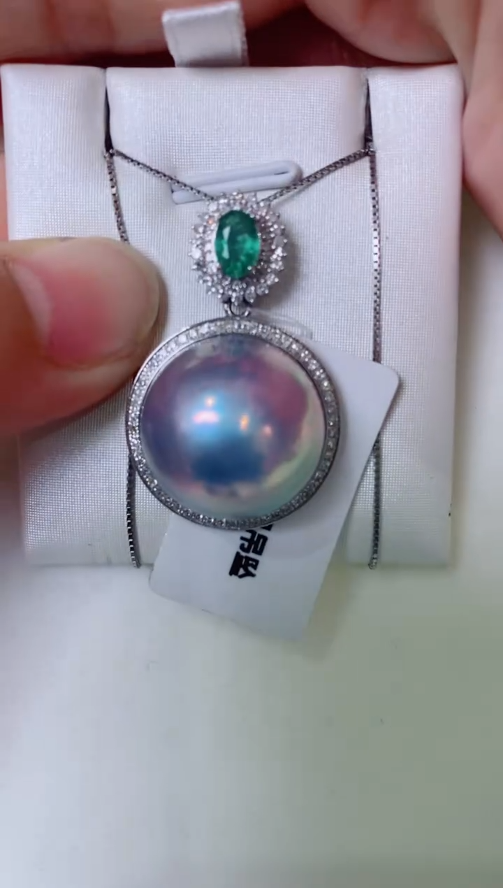 18K金镶嵌LL拼合珍珠（马贝珠）马贝吊坠@@a566