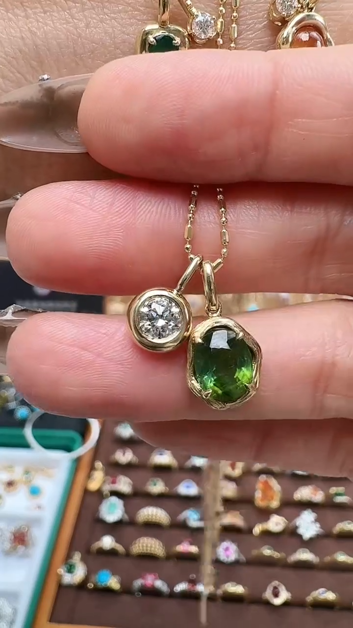 【闪购商品】钻石吊坠(不含链)18K金镶嵌18K金钻石碧玺吊坠