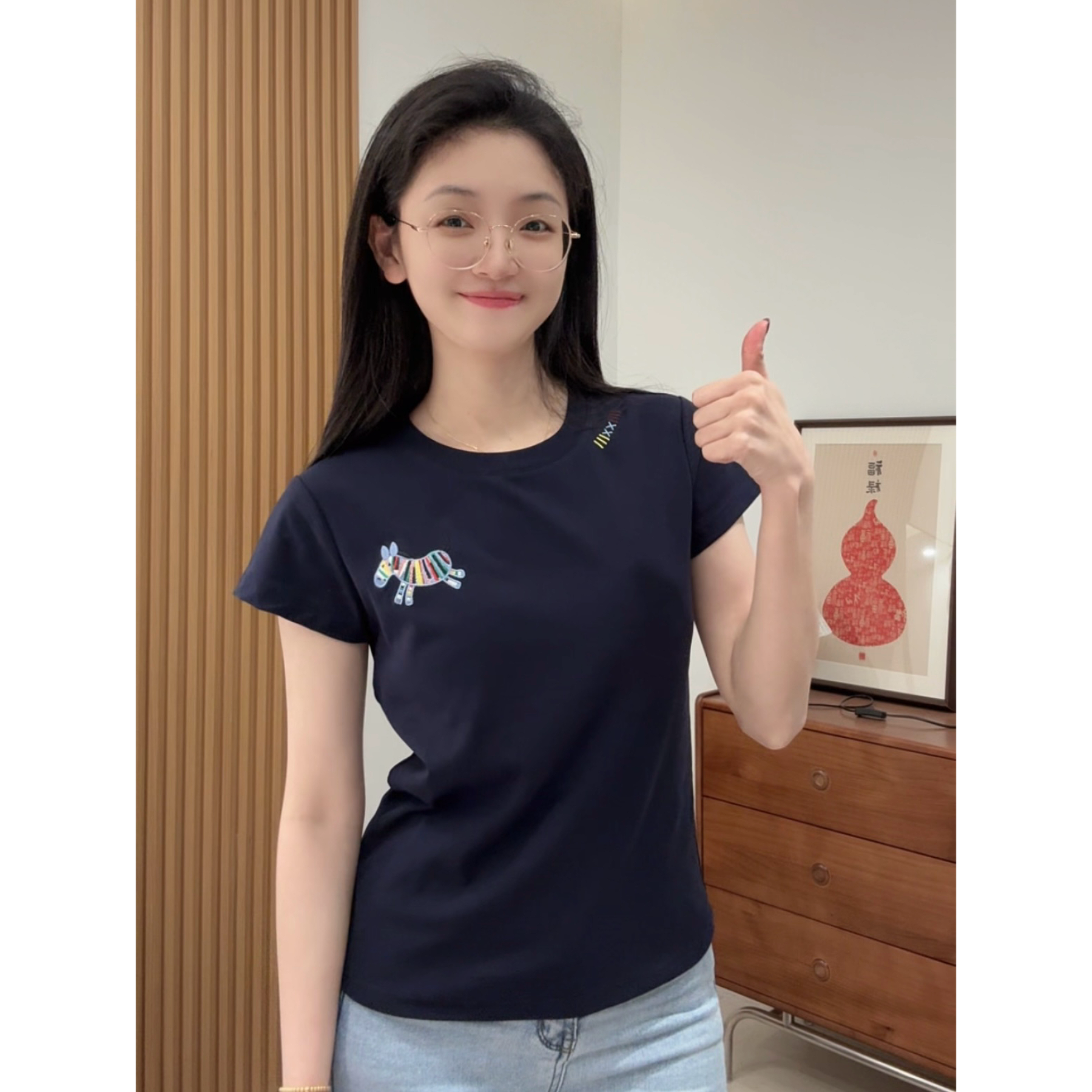 615款 刺绣小马莱塞尔棉高弹力短袖不闷夏季冰凉修身显瘦百搭T恤