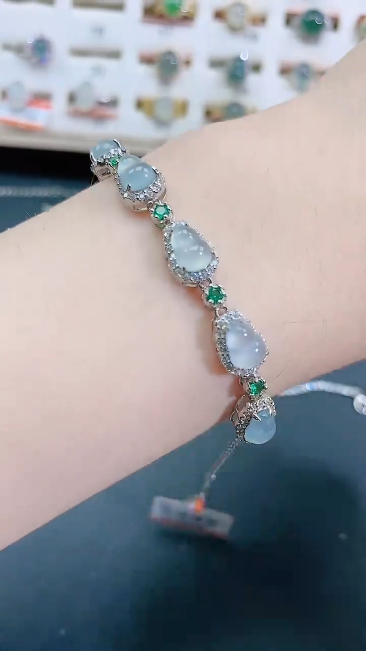 银S925镶嵌手链翡翠天然翡翠