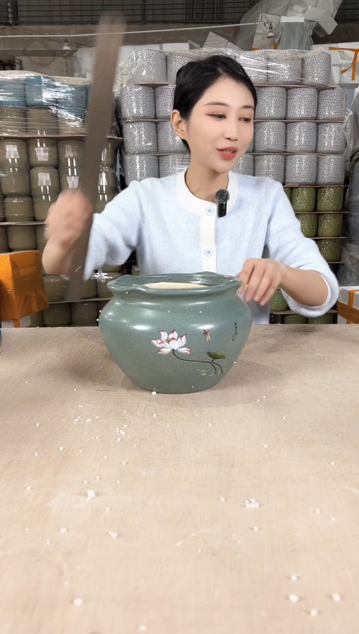【闪购商品】陶瓷荷口深绿荷花大号19x15