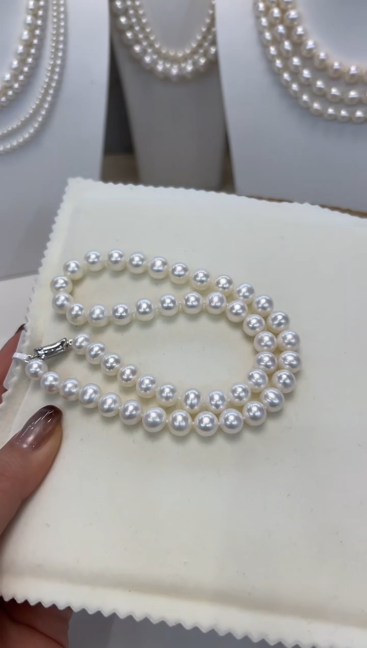 【闪购商品】淡水珍珠颈饰银S925镶嵌8.5-9.5MM淡水无核珠项链