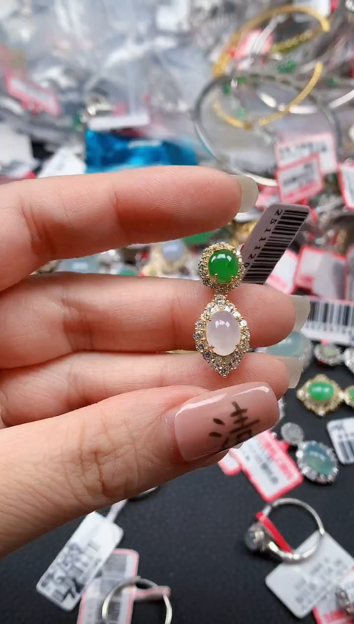 银S925镶嵌戒指翡翠天然A货缅甸翡翠