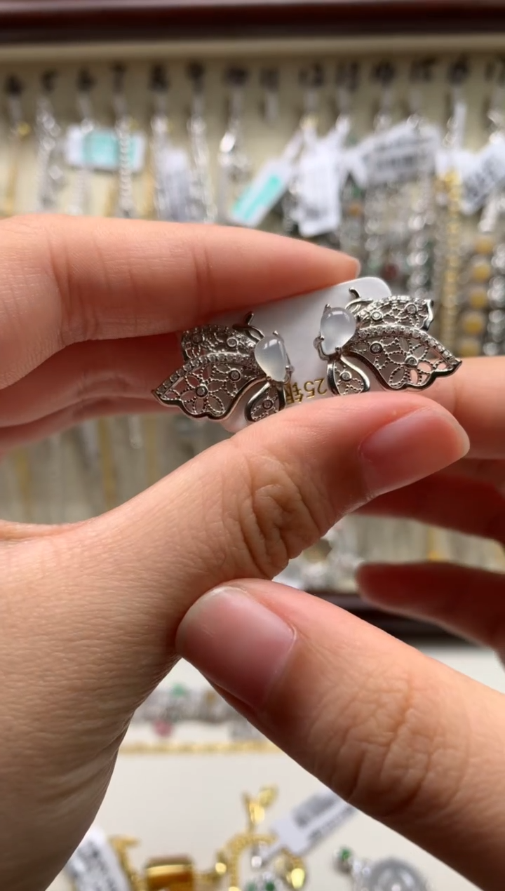 银S925镶嵌戒指翡翠耳饰6