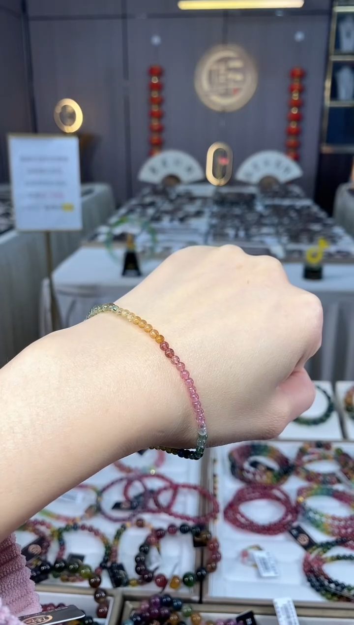 未镶嵌老矿碧玺色标彩虹净体单圈手串3mm+碧玺dan多样性发货一条