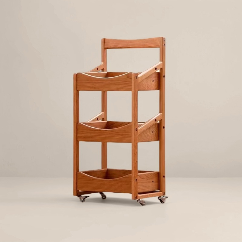 全实木樱桃木置物架客厅水果零食饮料欧式家具小推车家用小木凳