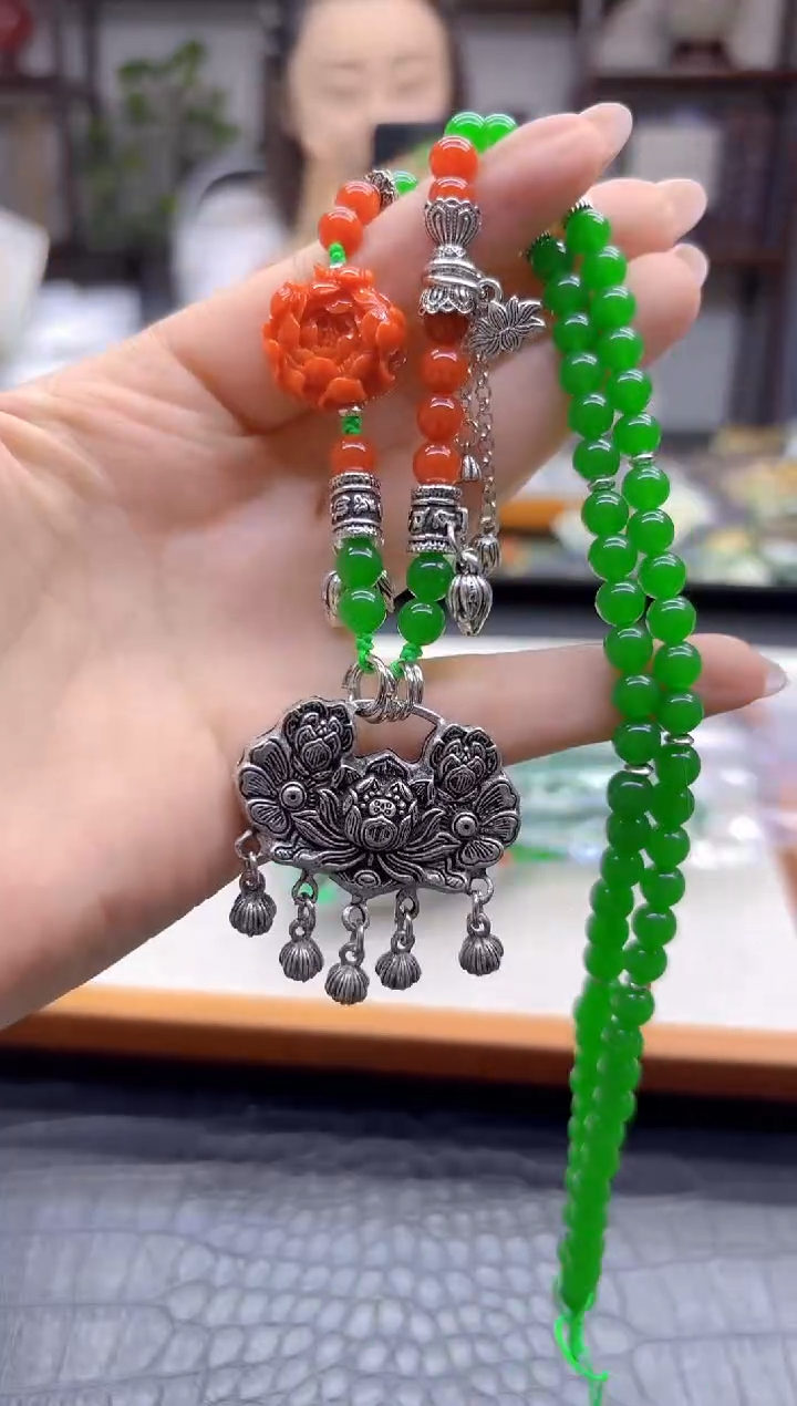 颈饰银S925镶嵌翡翠DIY款M875