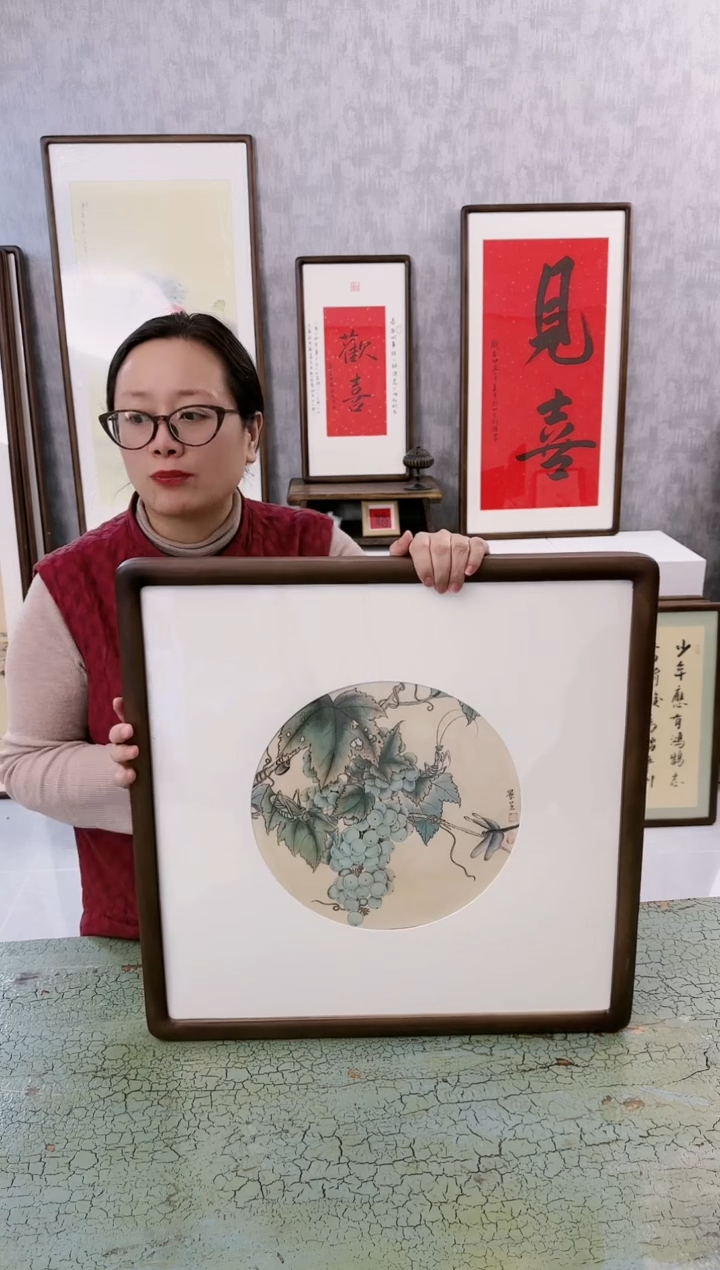 【闪购商品】书法葡萄   53x53 手绘作品