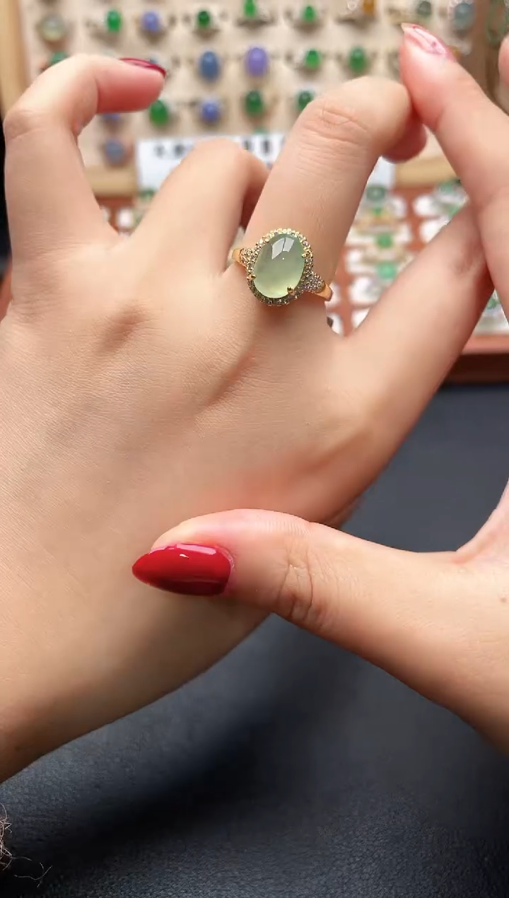 银S925镶嵌戒指翡翠一物一证一礼盒