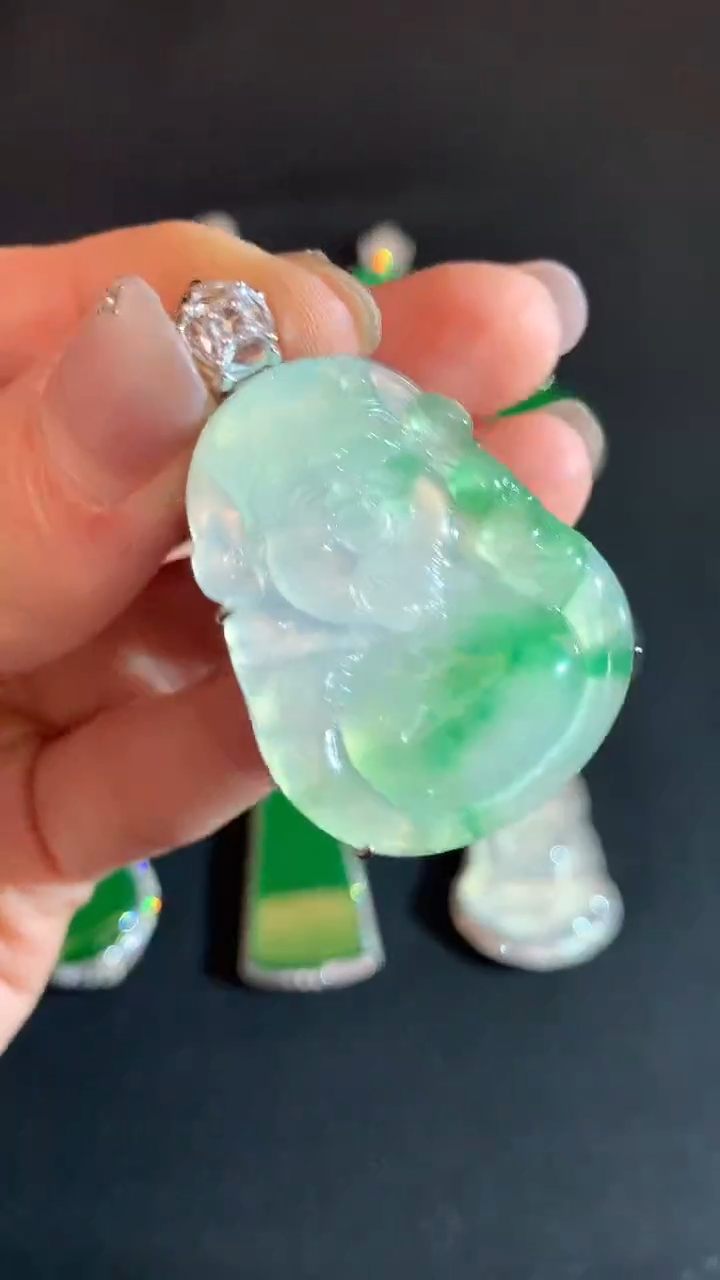 【闪购商品】翡翠18K金镶嵌吊坠(不含链)财神不退不换|33800+0