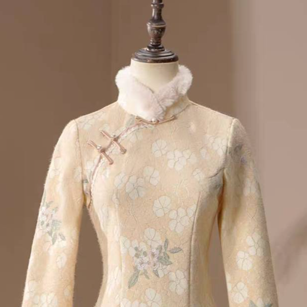 归自遥2024秋冬款新中式改良版国风清新优雅旗袍