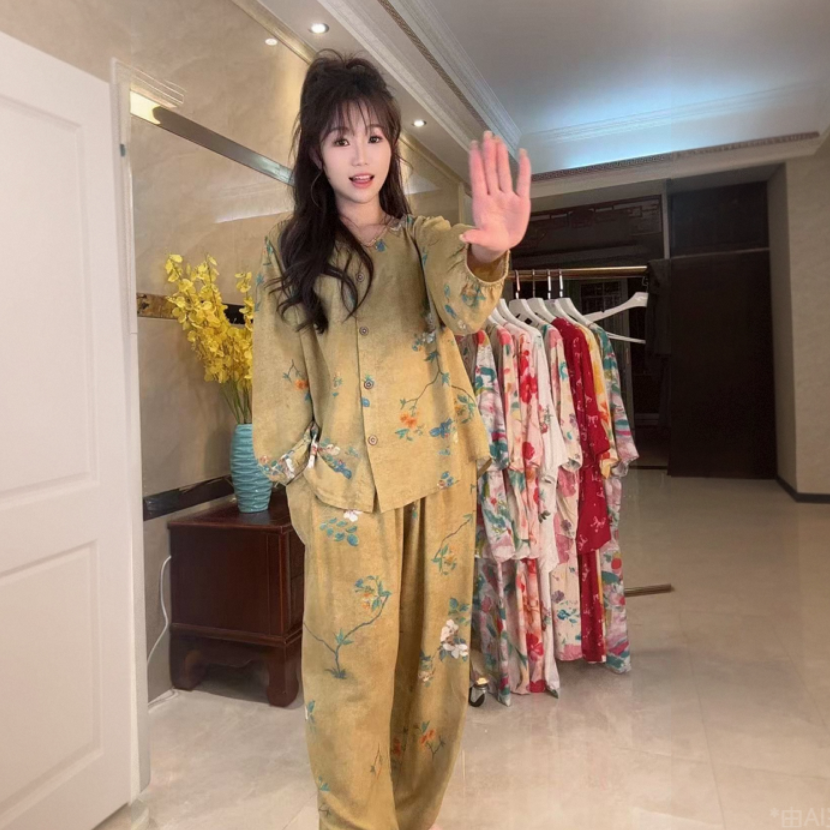 【新款】绵绸家居服套装睡衣春夏睡衣家居服薄款套装夏季碎花休闲