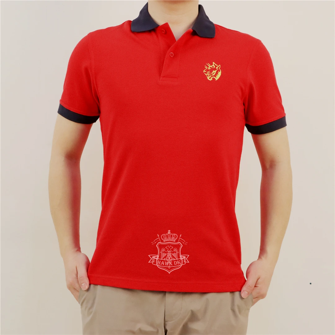 英国Engbarbour中国男士夏季红色限量版翻领短袖polo衫虎头刺绣