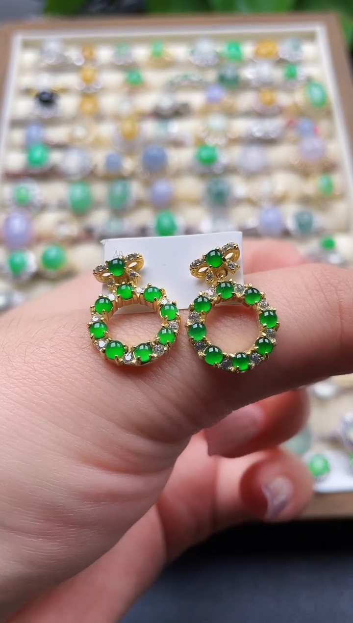 银S925镶嵌翡翠耳饰98