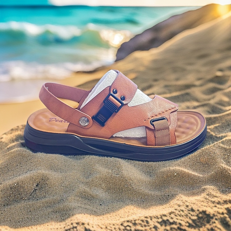 夏季真皮休闲中老年男防滑休闲沙滩鞋 8815