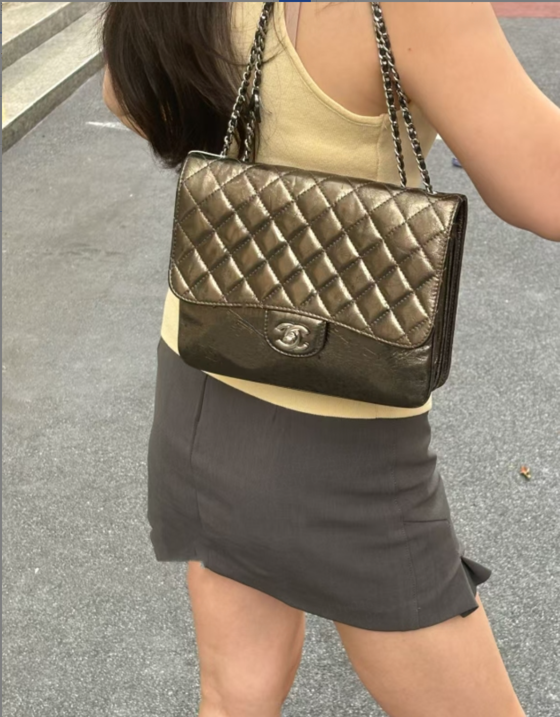 95新 Chanel/香奈儿 镭射银皮风琴款CF链条包底长23 16开