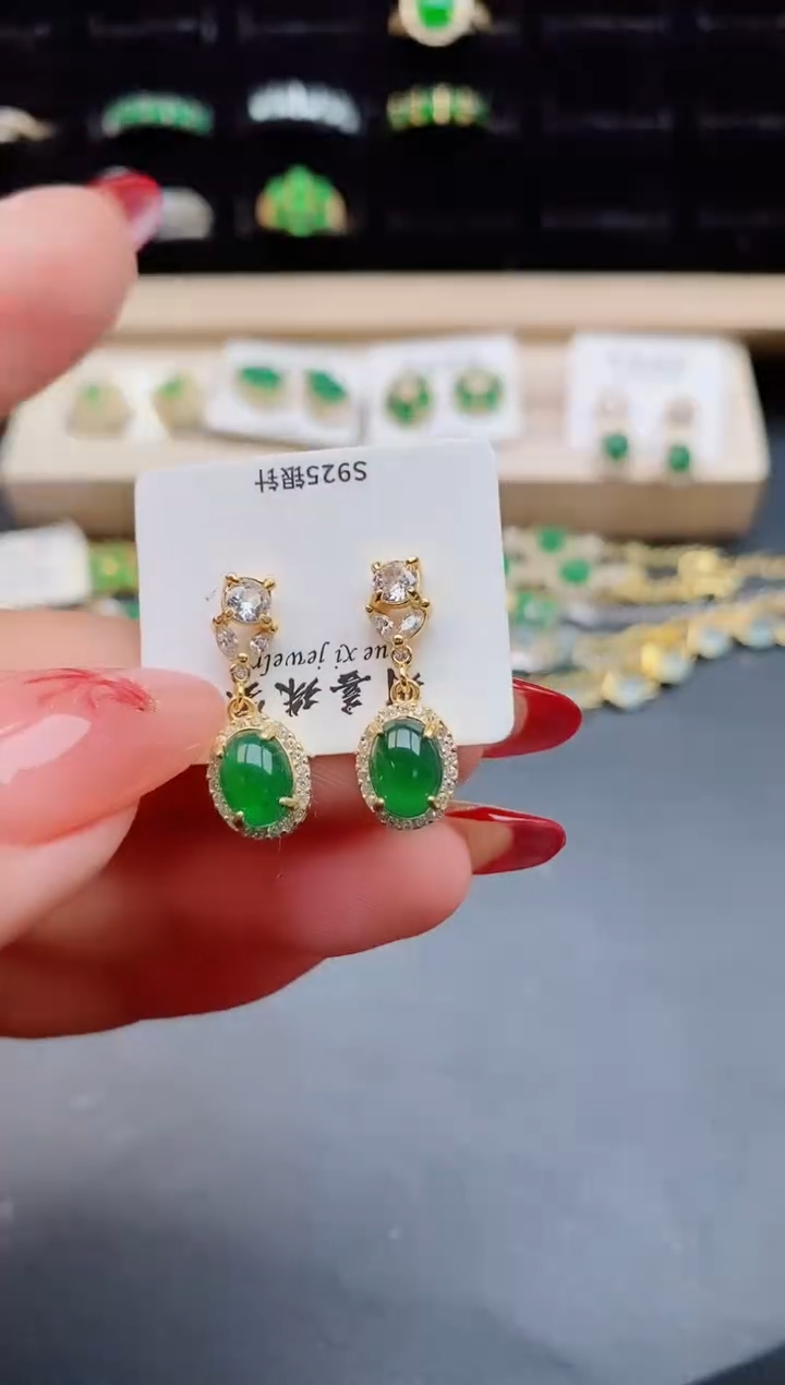 【闪购商品】翡翠耳饰银S925镶嵌50800