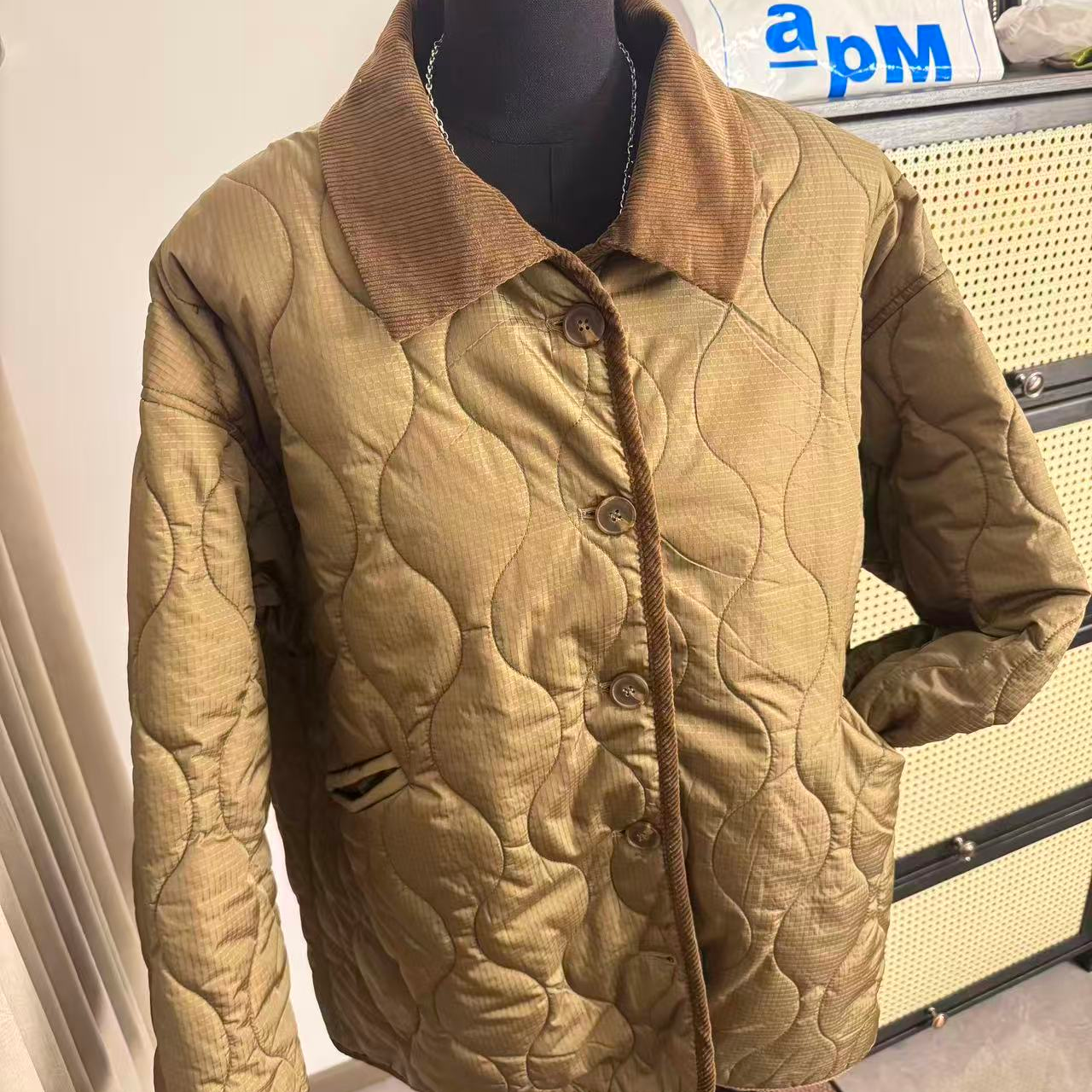 水洗翻领长袖棉服棉衣圆领菱格时尚棉袄服