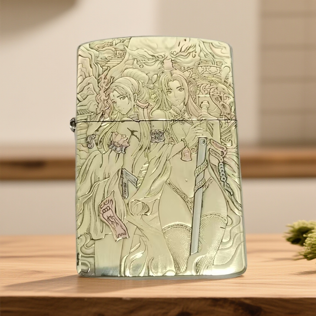 【陀螺老师】打火机白铜黄铜荣道人双面浮雕镶嵌古风人物款式防风