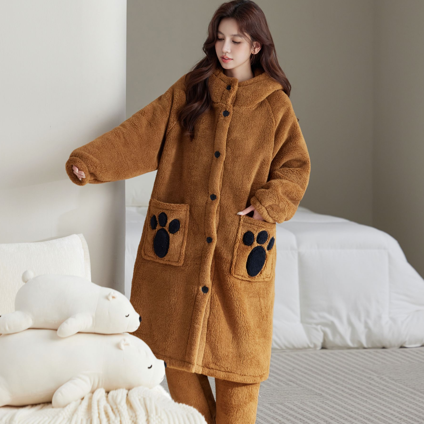 情侣睡衣女秋冬季加厚加绒珊瑚绒2025新款男士睡袍双层家居服套装