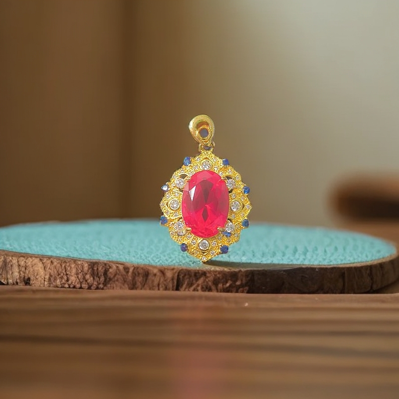 培育红宝石鸽血红-红宝石精工吊坠-B83