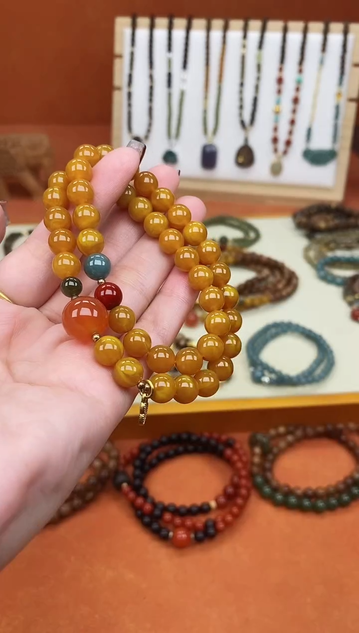 手链蜜蜡未镶嵌双圈蜜蜡和田南红蓝水手串