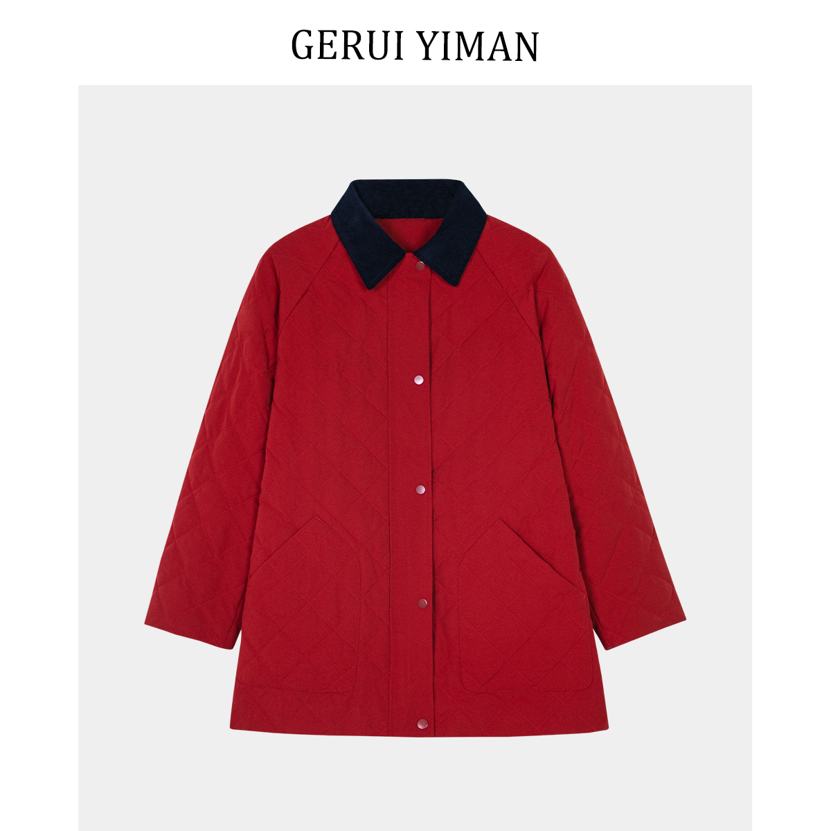 格瑞依曼单排扣女棉服外套春季秋冬中长款舒适时尚休闲红色保暖