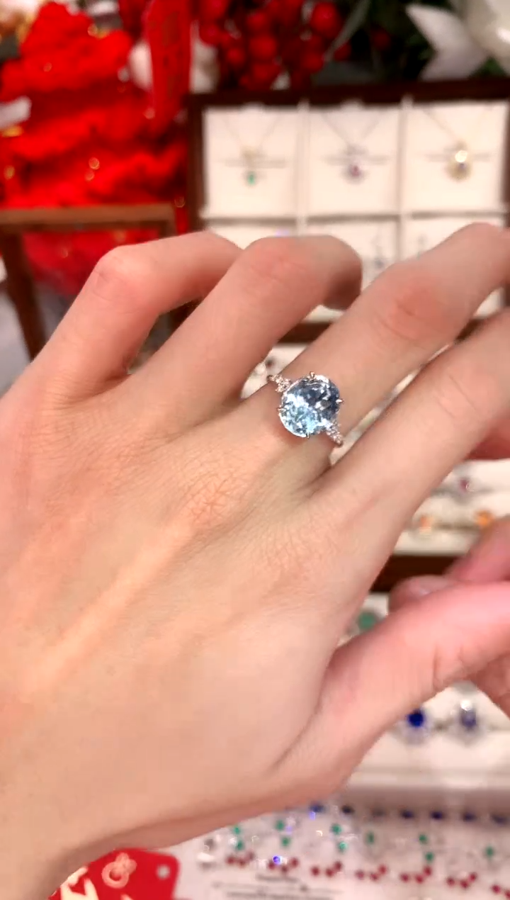 【闪购商品】海蓝宝石戒指18K金镶嵌3.73ct/天然宝石/七天无理由