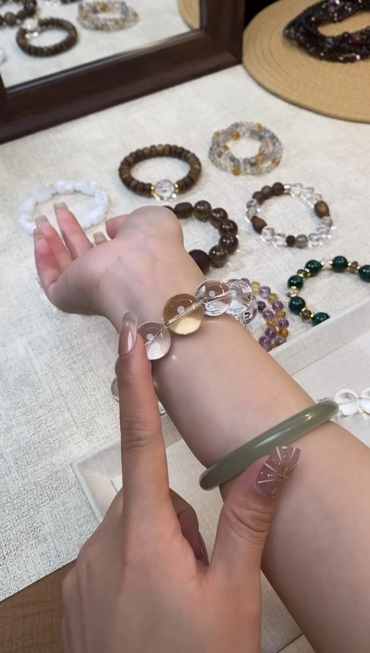 合金手链水晶《墨与白》白水晶茶晶设计款手串15-17mm多样性发一