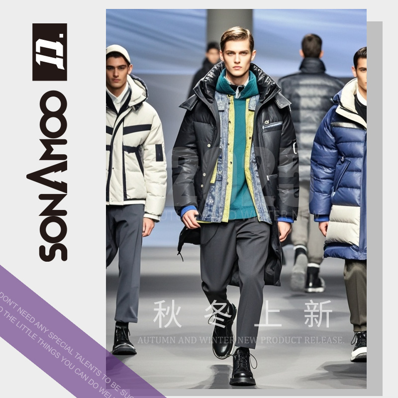 JSG1450秋冬新款男士时尚拼接保暖棉服男款毛领外套
