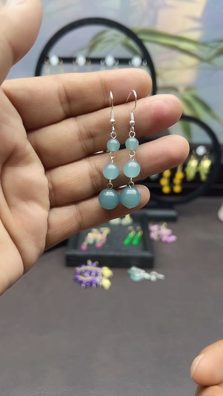 未镶嵌石英质玉（天山翠）耳饰001