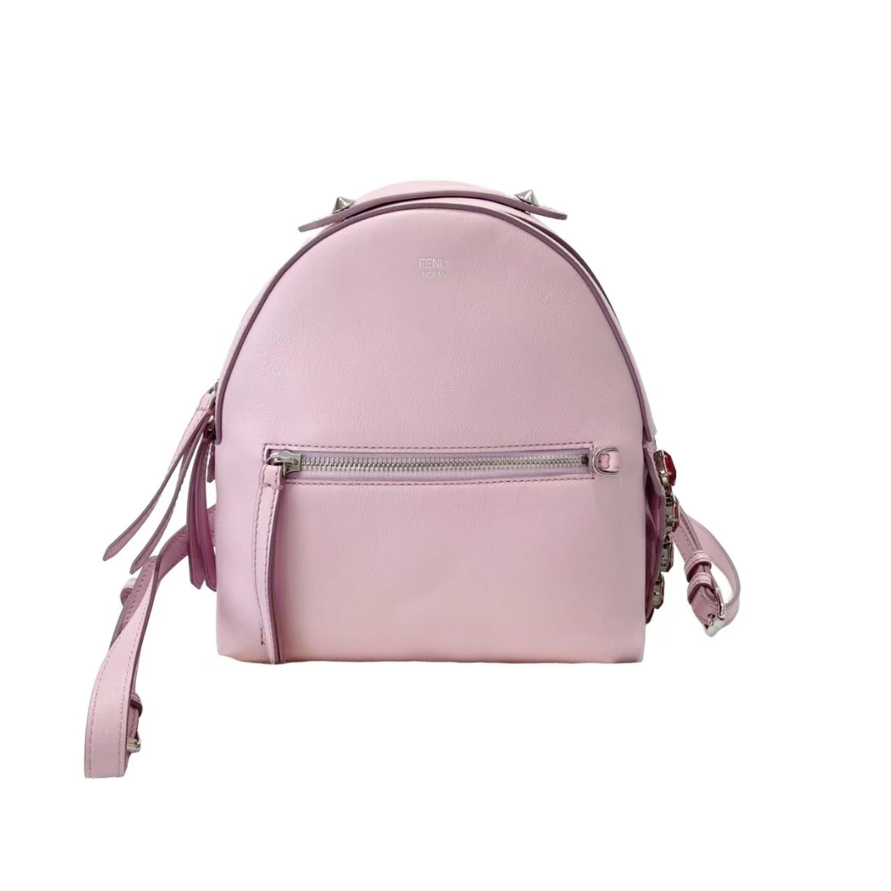 99新 FENDI/芬迪 粉色银标双肩包