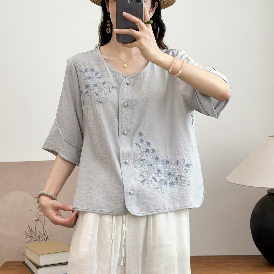 9627新款夏季中式文艺气质宽松显瘦衬衫QZ