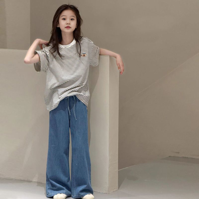 女童t恤短袖夏装套装2025新款洋气时髦中大童炸街阔腿裤高级感潮