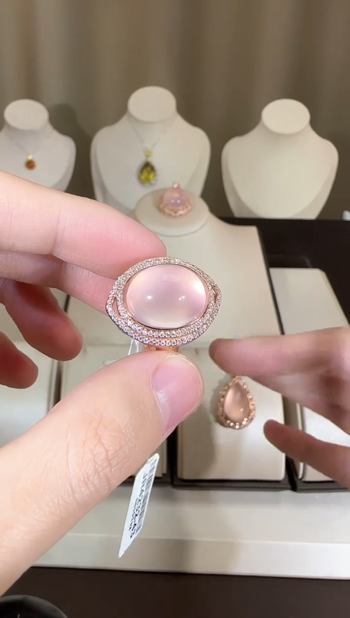 【闪购商品】芙蓉石戒指银S925镶嵌16*12mm粉水晶