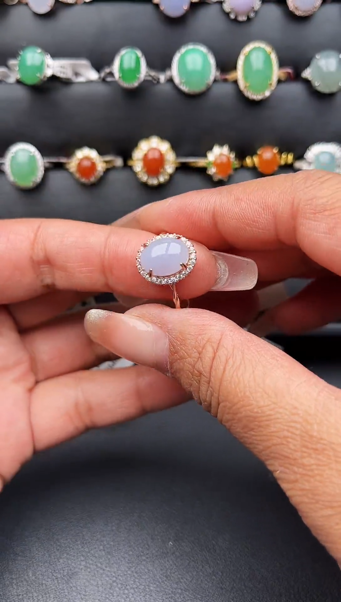 【闪购商品】翡翠戒指银S925镶嵌缅甸天然A货翡翠S925银镶嵌