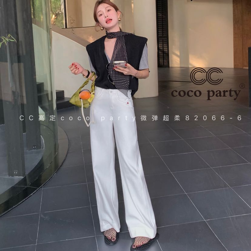 【花宁娜】春夏弹力阔腿微喇牛仔裤高腰遮肉宽边大裤脚喇叭裤