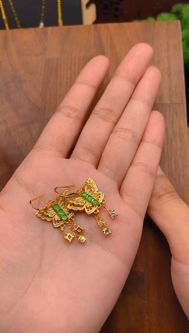 【闪购商品】翡翠耳饰银S925镶嵌蝴蝶耳钩