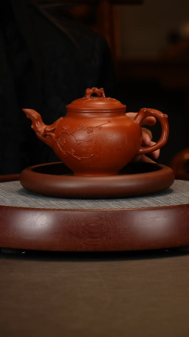 【闪购商品】紫砂茶壶朱泥梅报春壶450c+拓片赏盘