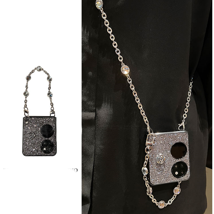 皮质闪粉山茶花适用华为pocket2手机壳小米mixflip2折叠屏pruax