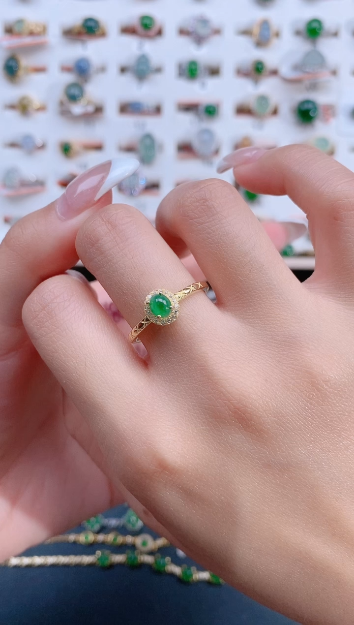 翡翠戒指银S925镶嵌天然翡翠