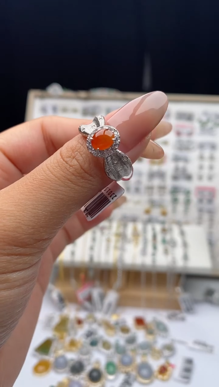 银S925镶嵌戒指翡翠天然A货翡翠