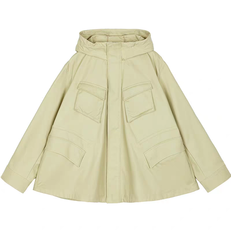 3035【商场同款】江南25秋新品夹克外套斜口袋工装连帽风衣女